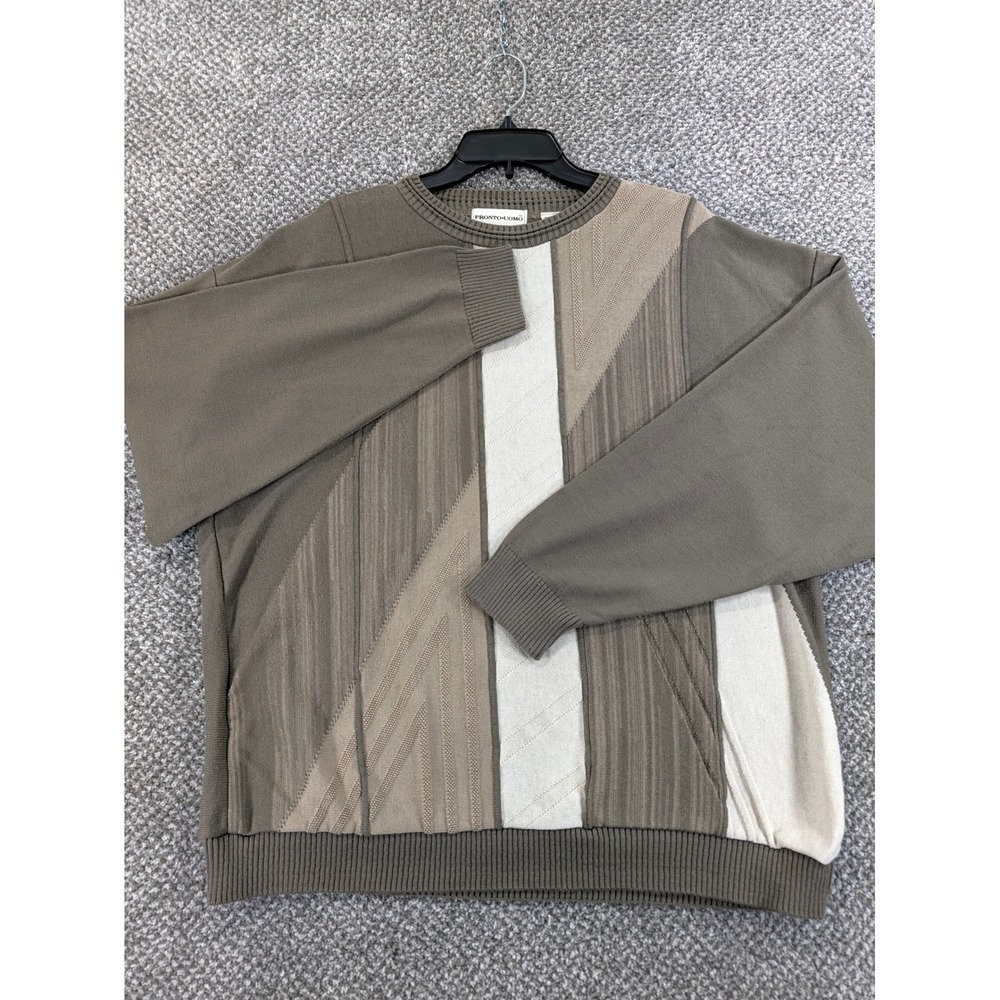 Pronto Uomo Vintage Crewneck Sweater XL Mens Olive Geometric Colorblock Knit